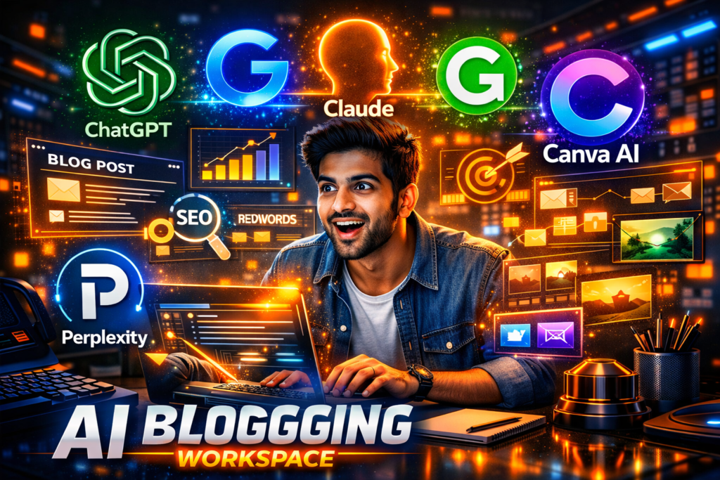 Best AI Tools for Content Writers 2026 Hindi Guide featuring ChatGPT Gemini Claude Grammarly Canva AI