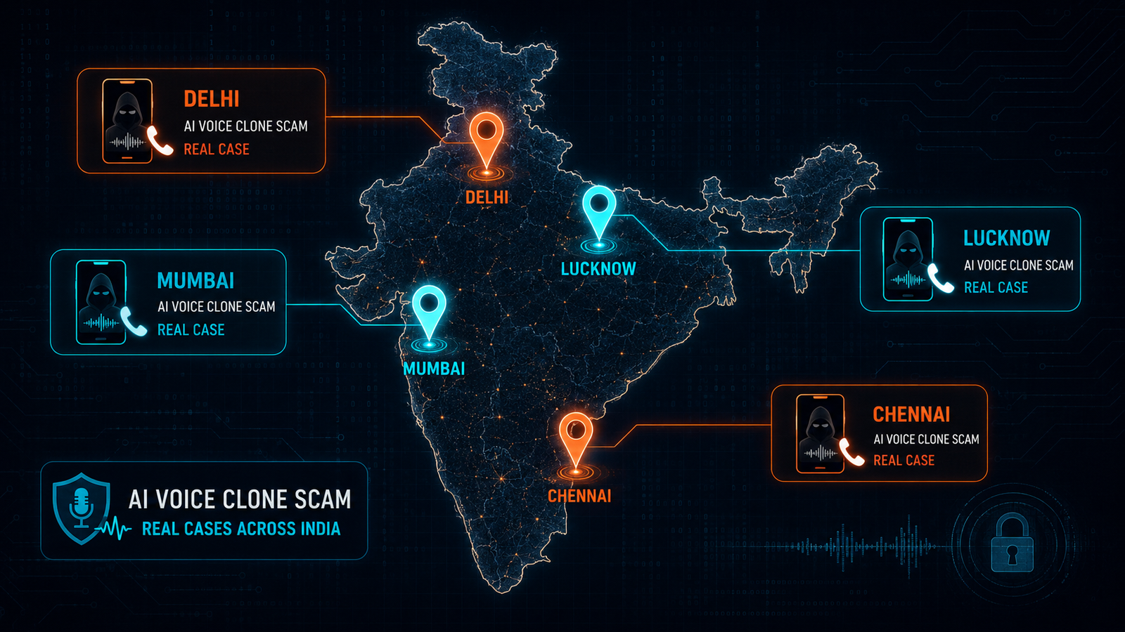 Delhi Mumbai Lucknow Chennai AI voice clone scam real cases map India