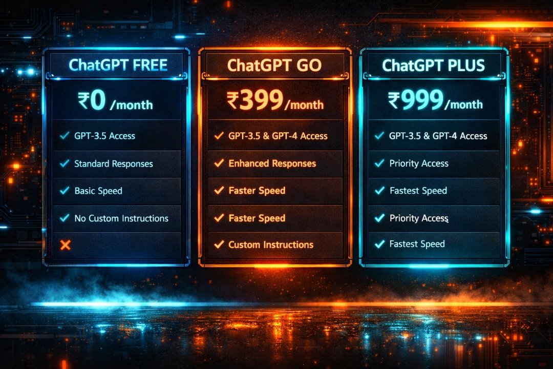 ChatGPT Free vs Go vs Plus vs Pro comparison India 2026 Hindi price