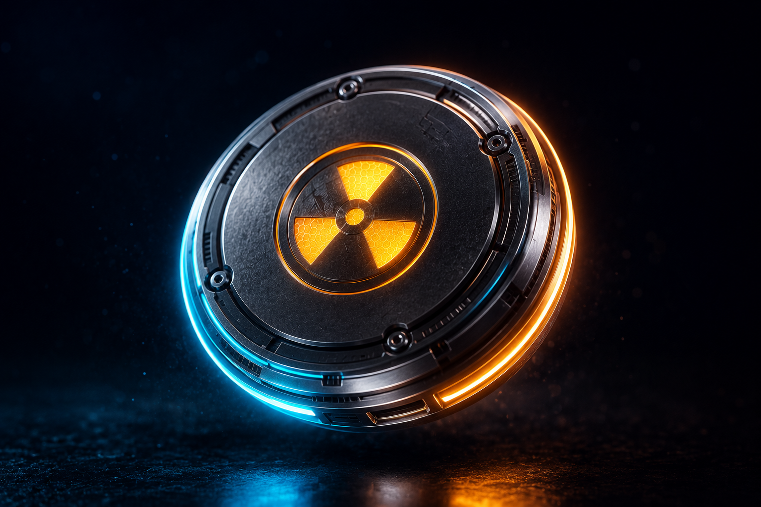 China ki nuclear atomic battery coin ke size ki, radioactive symbol ke saath