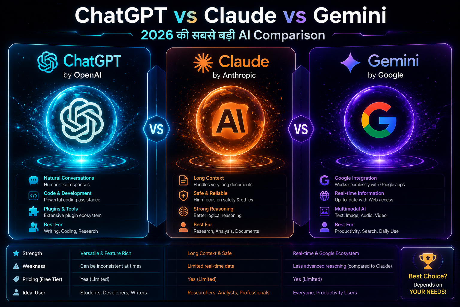 Microsoft Copilot vs ChatGPT vs Gemini comparison