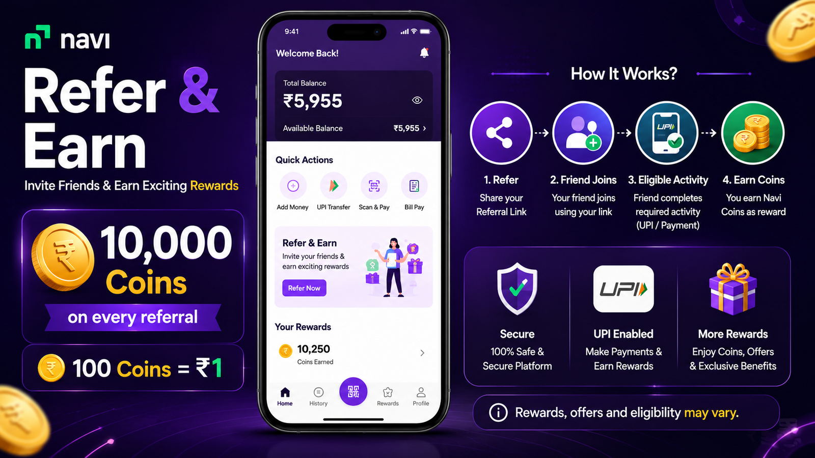 Navi referral reward of 10000 coins