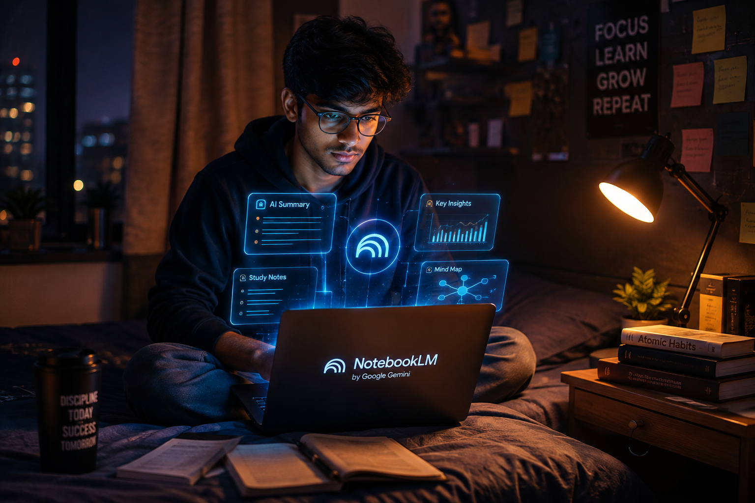 Indian student using Gemini Notebook AI for study
