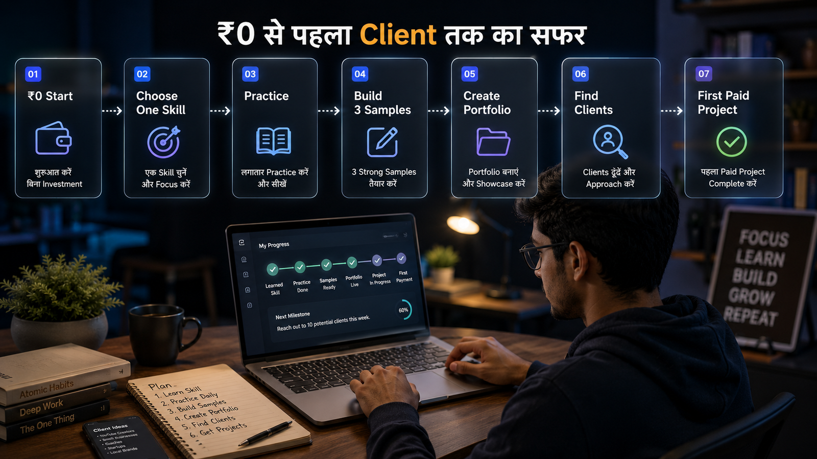 AI se paise kamane ka ₹0 se first client roadmap