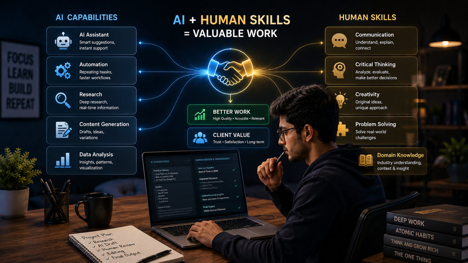 AI skills और human expertise से valuable work और income
