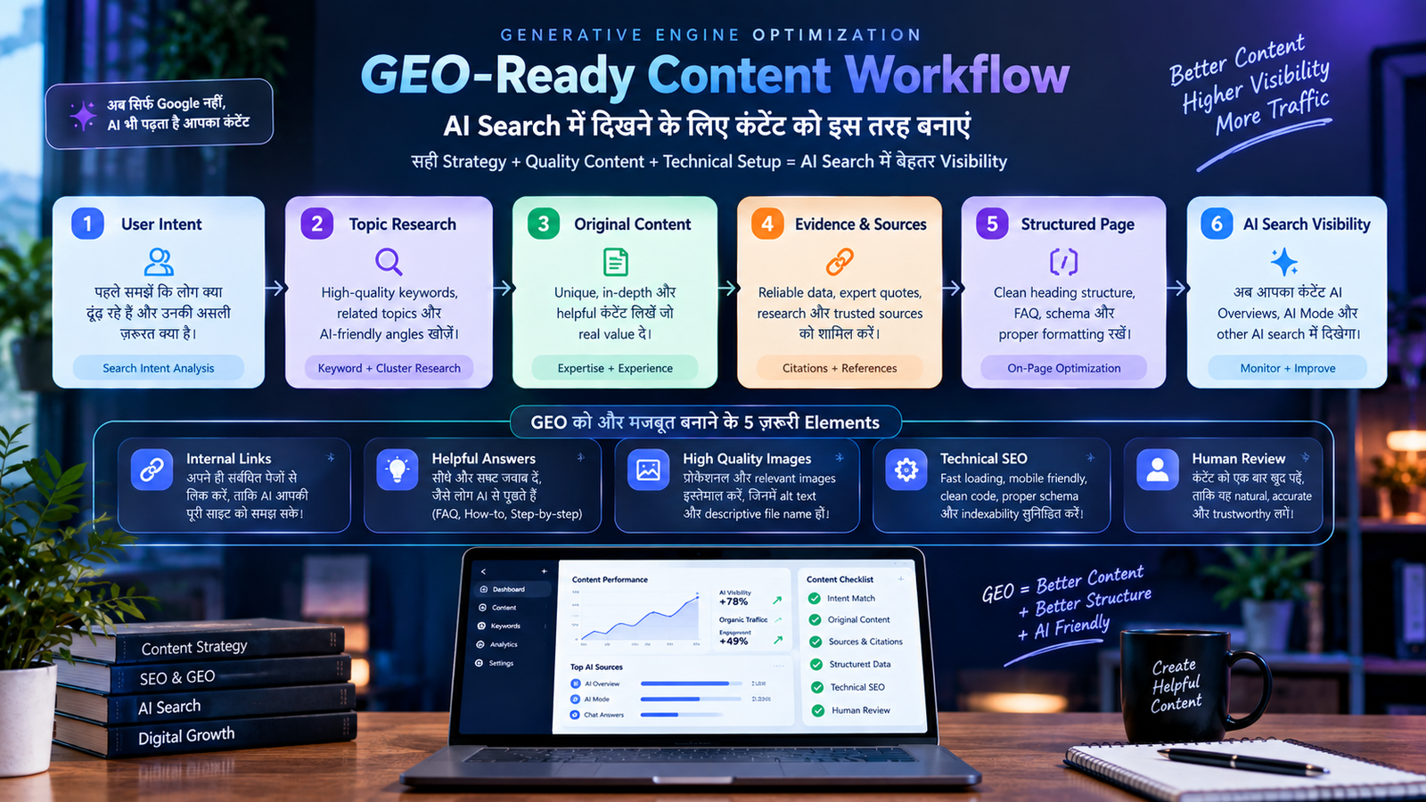 GEO content workflow for GrowthPulse AI 2026 from user intent to AI search visibility
